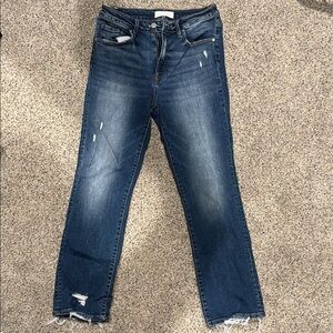 Blue Ankle Cropped Jeans with Distressed Details